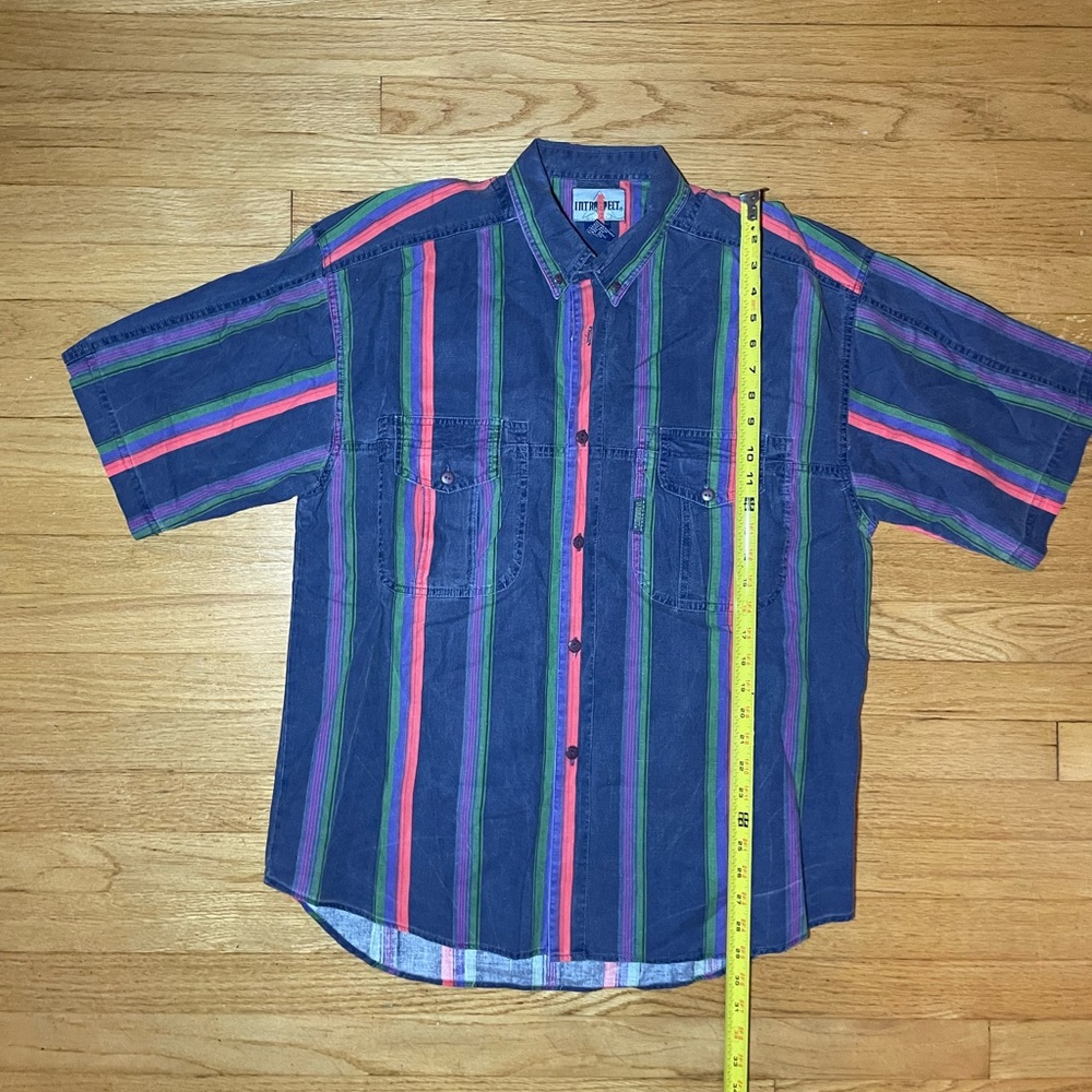 VTG Wrangler Brushpopper Men's Blue and Pink Striped Casual Shirt - 90’s